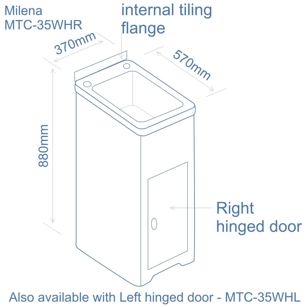 Milena 35L Poly Skinny Mini Laundry Trough And RH Door Poly Cabinet *CLEARANCE*