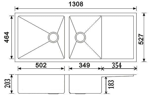 1300mm Piato Double Bowl Undermount Sink