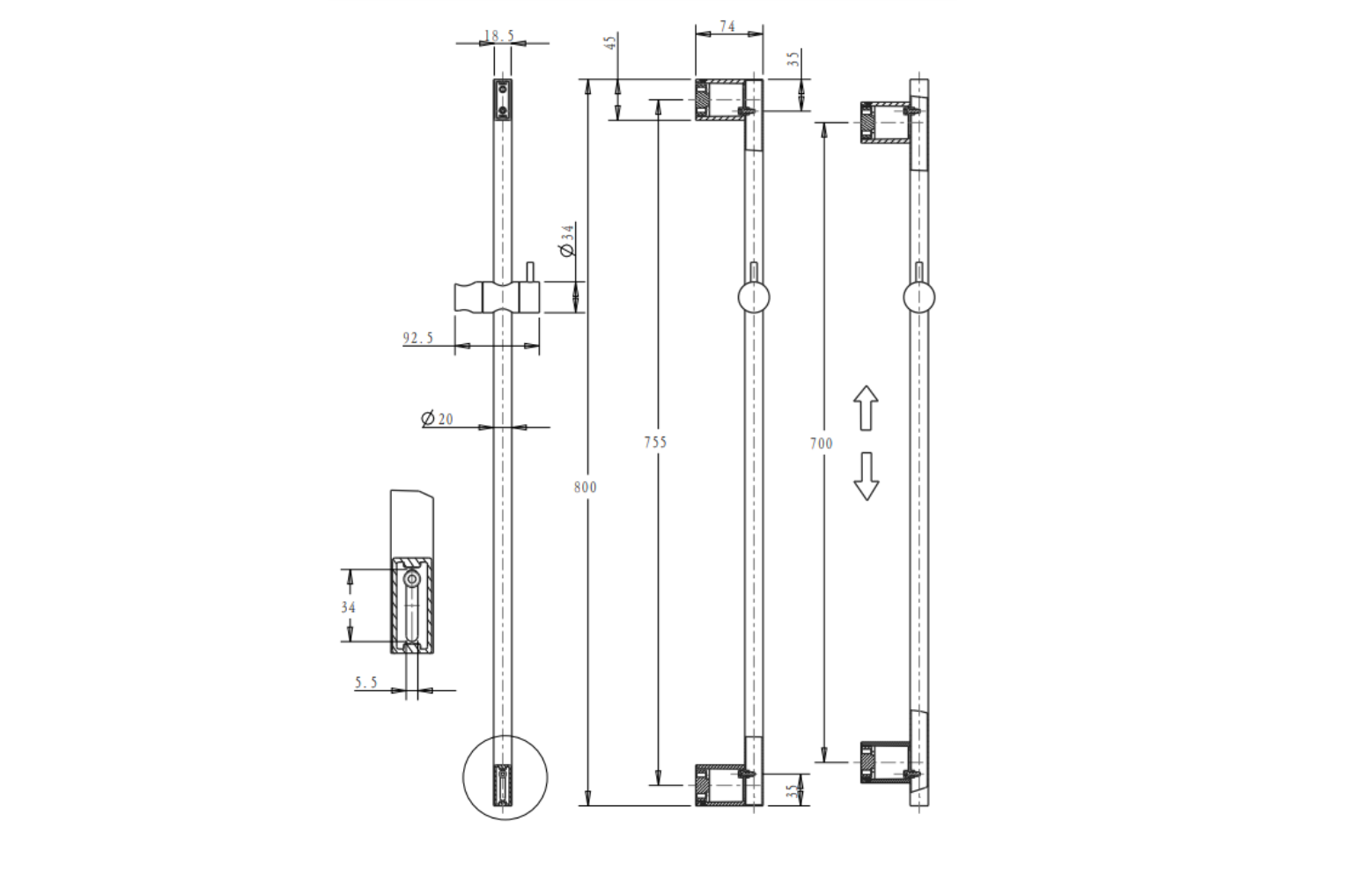 Bella Vista Mica Shower Rail (Chrome or Black) *CLEARANCE*