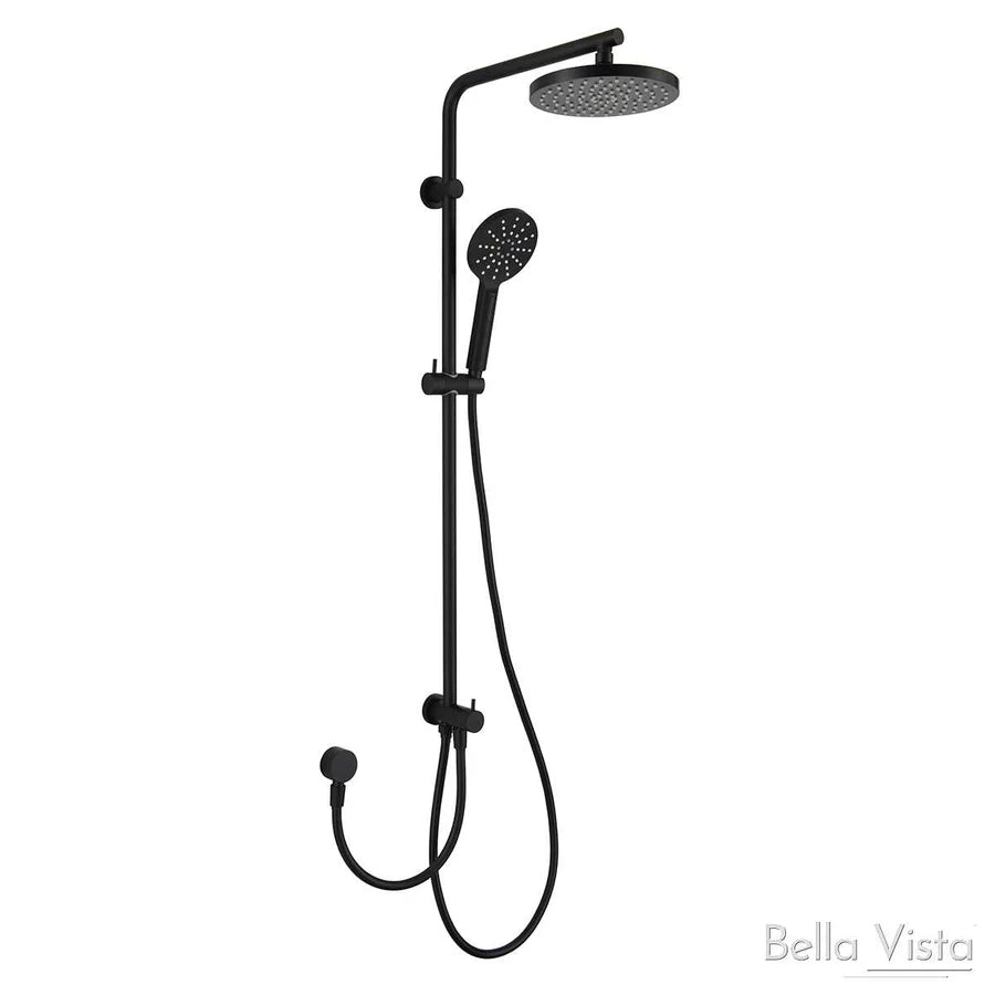 Bella Vista Dual Shower Rail with Rain Fall Head- Round (Matte Black) *CLEARANCE*