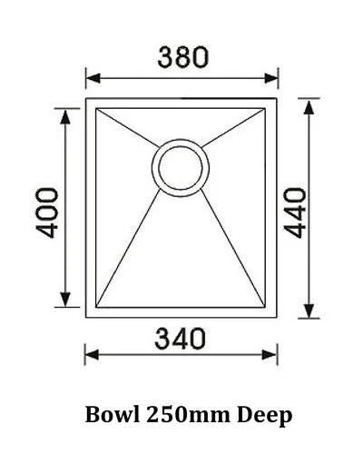 380mm Piato Single Undermount Sink