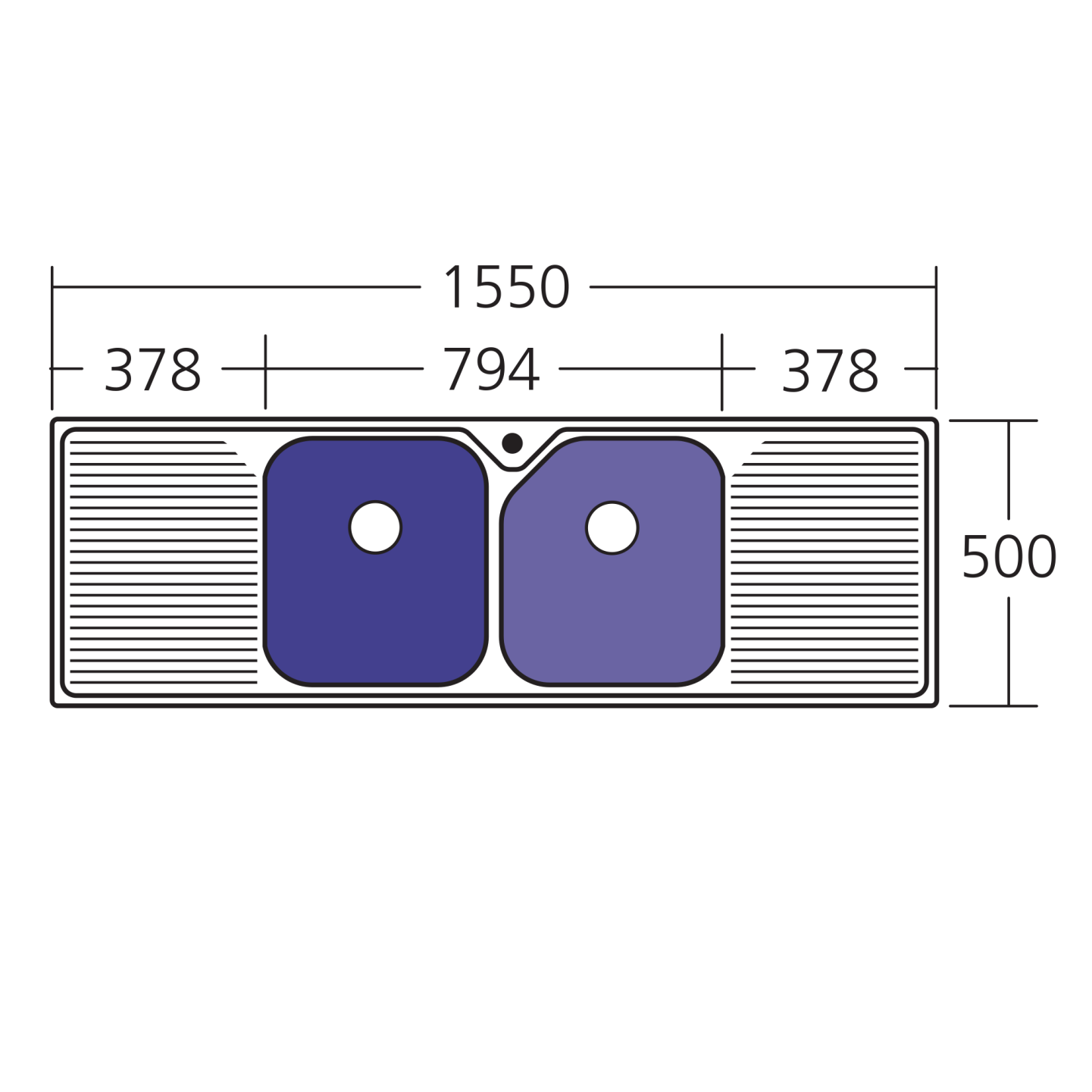 Oliveri Nu-Petite 1550mm Double Bowl Topmount Sink With Double Drainer (Chrome) *CLEARANCE*