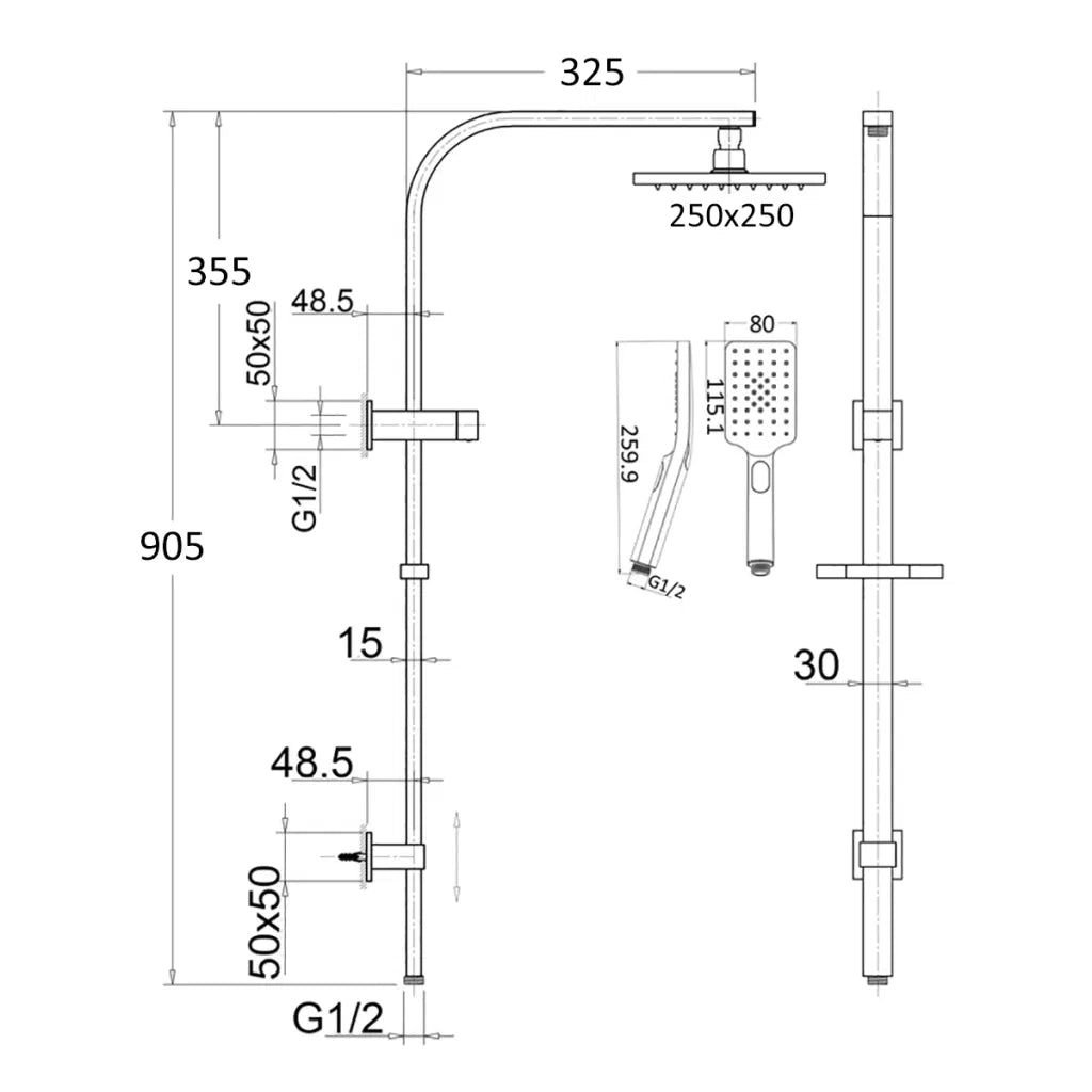 Cresta Square Dual Shower Rail Set