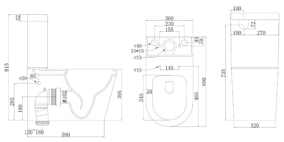 Torina Rimless Toilet Suite White  - Adjustable Universal Trap