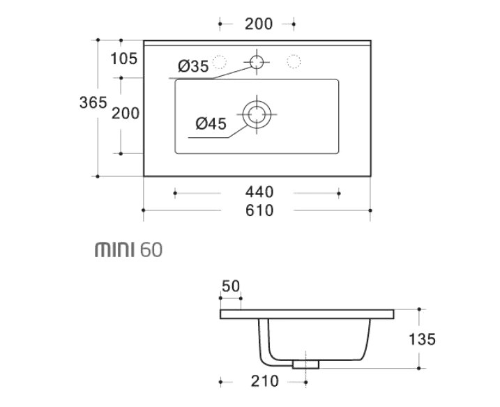 Mini Ceramic Top with Undermount Aulic