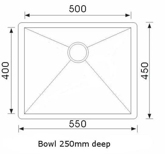 Piato 550 Undermount Sink 550 x 450 x 250mm