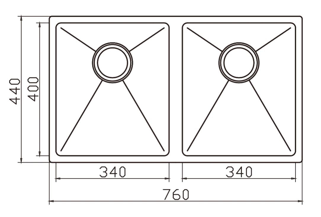 Unique Seta Undermount Double Bowl Sink 760 x 440 x 200mm